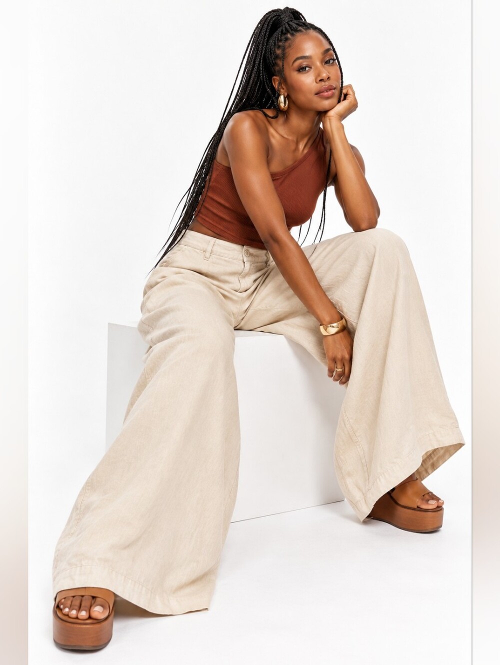 YFB Young Fabulous & Broke Linen Blend Wide Leg Pants Cream XS